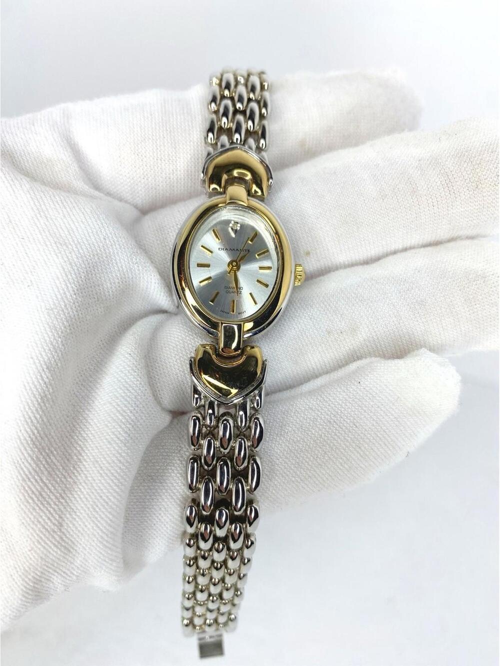 Diamante Women's Silvertone Diamond Quartz Watch Metal Link Bracelet Band